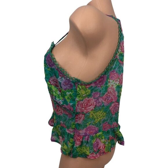 Lulus Multicolor Floral Print Cami Ruffle Crop Top Sleeveless V Neck Peplum XL - Picture 4 of 6